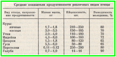 показатели продуктивности различных видов с/х птицы